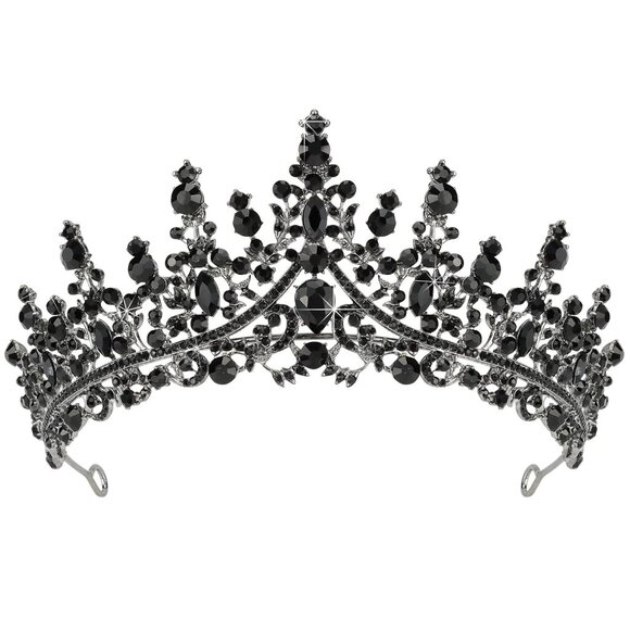 Elegant Black Crystal Tiara Goth Wedding Black Swan Princess Queen - Picture 1 of 8